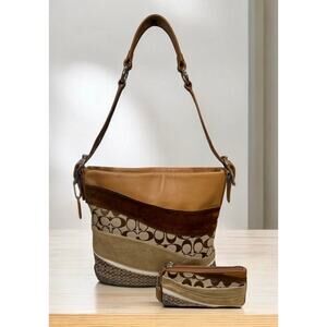 Vintage Coach F10653 Signature Wave Patchwork Duffle & Wristlet